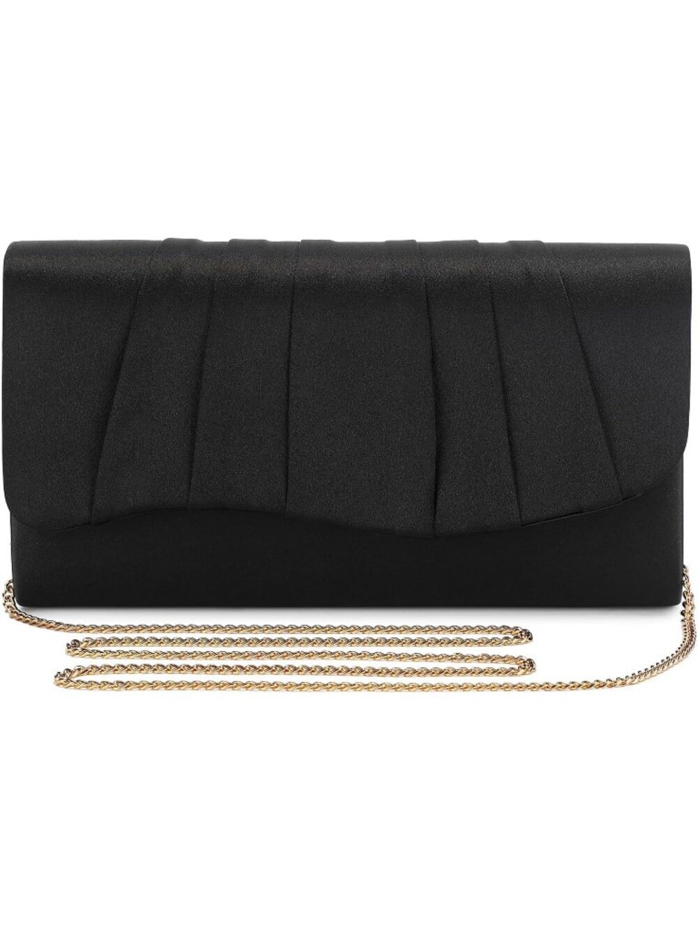 Women's Black Satin Evening Clutch Elegant Pleated Formal Party Handbag
